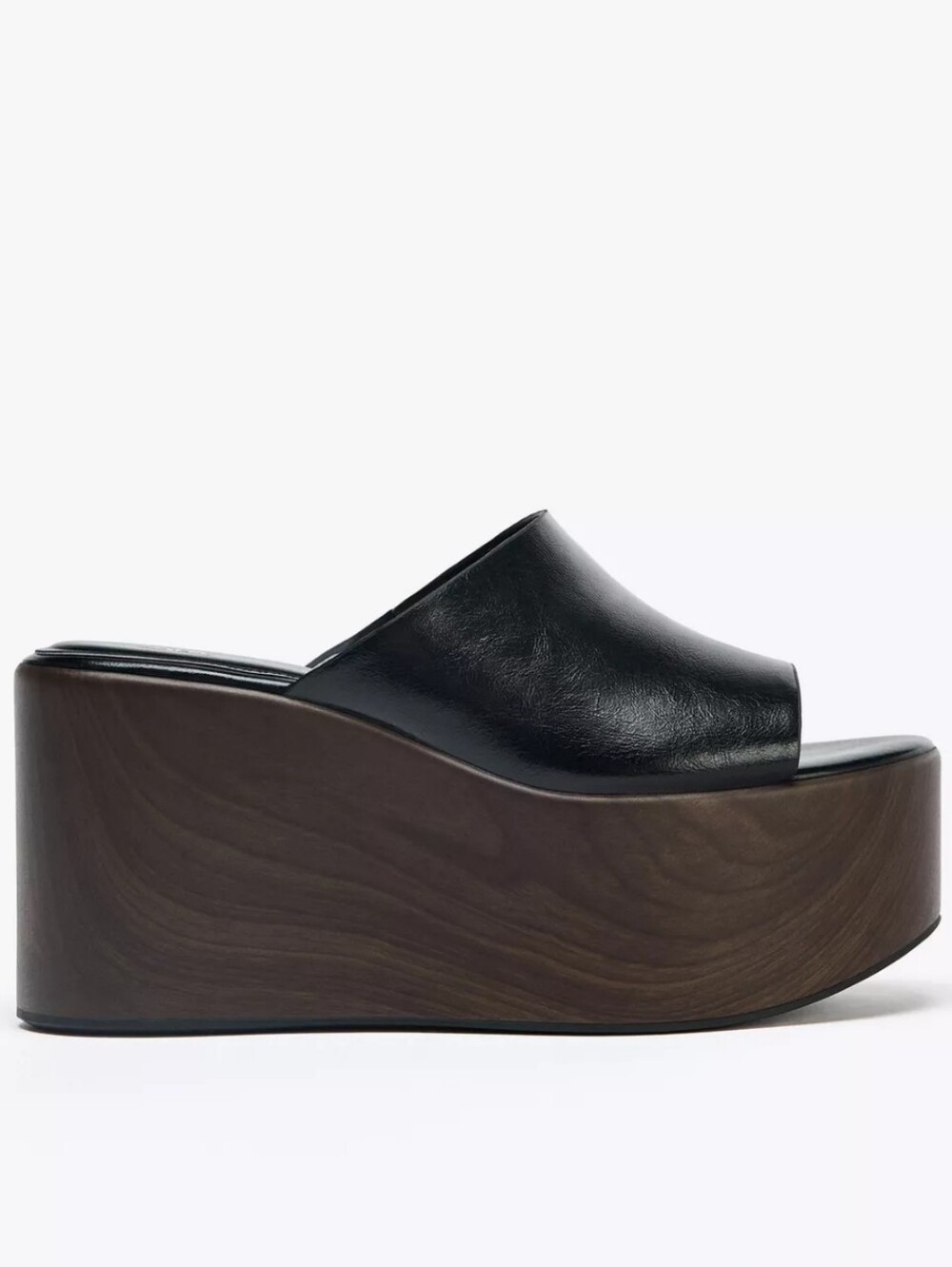 Zara sz 9 Black Leather Wedge Platform Slide - Women's